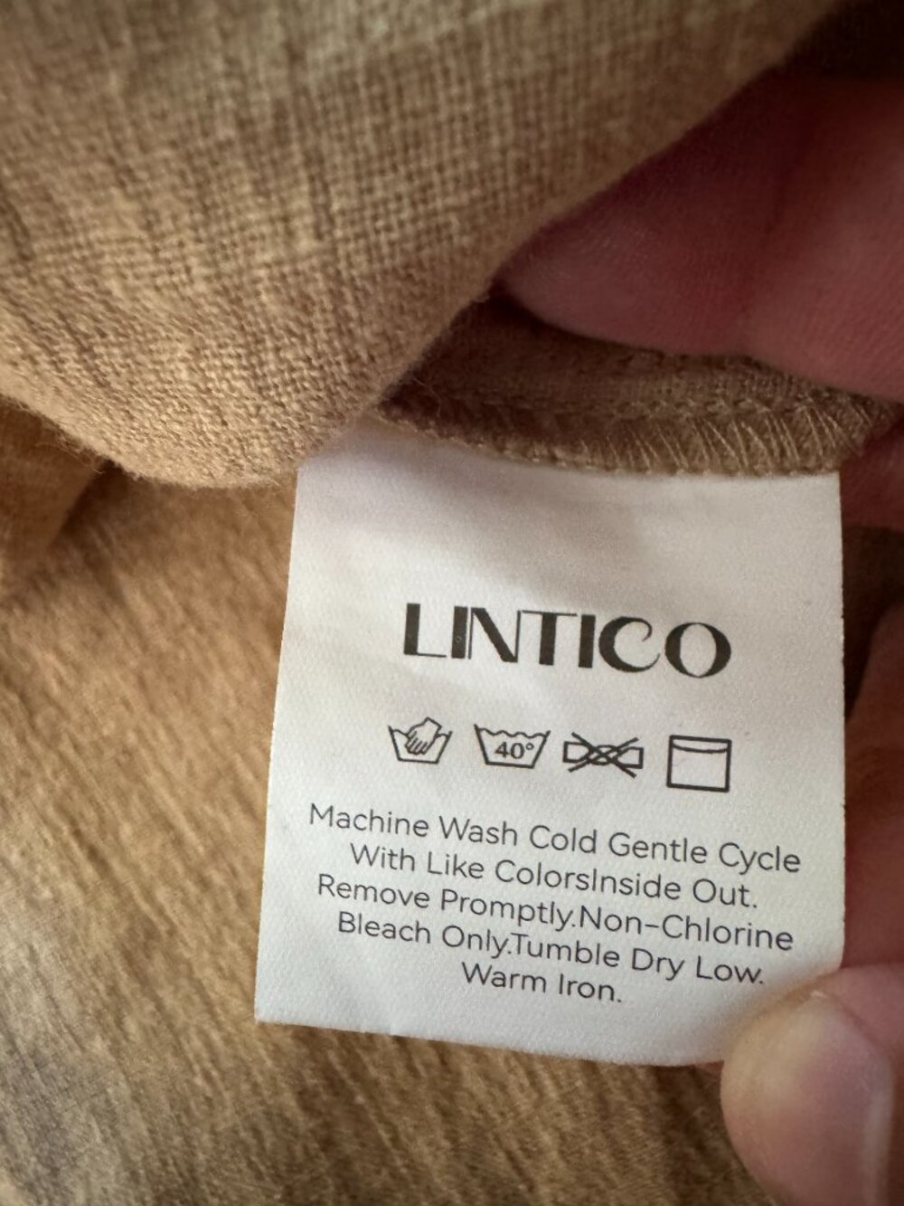 LINTICO 100% Linen Dress Women's XL Beige Natural Shift Midi Dress Cottagecore - Picture 7 of 8